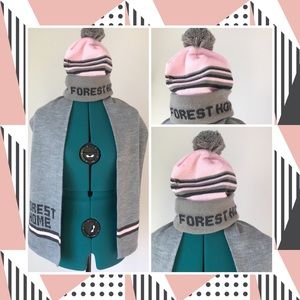 Pink, white, and gray scarf and hat bundle